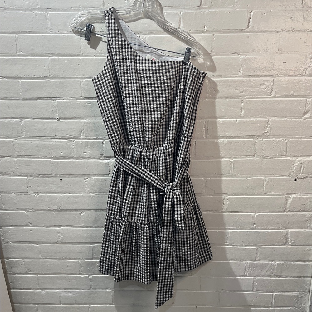Vineyard Vines Black and White Gingham One-Shoulder Tiered Dress